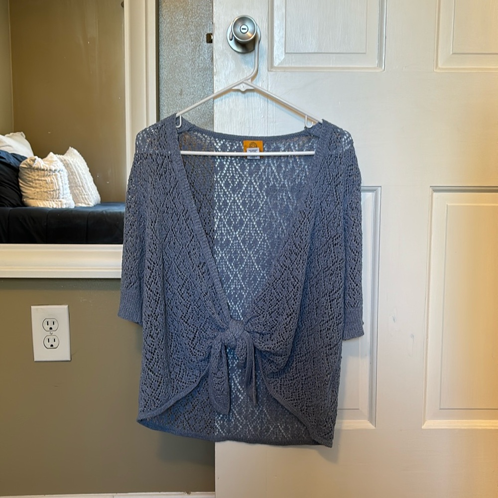 Ruby Road Petite Small Blue Tie Sweater